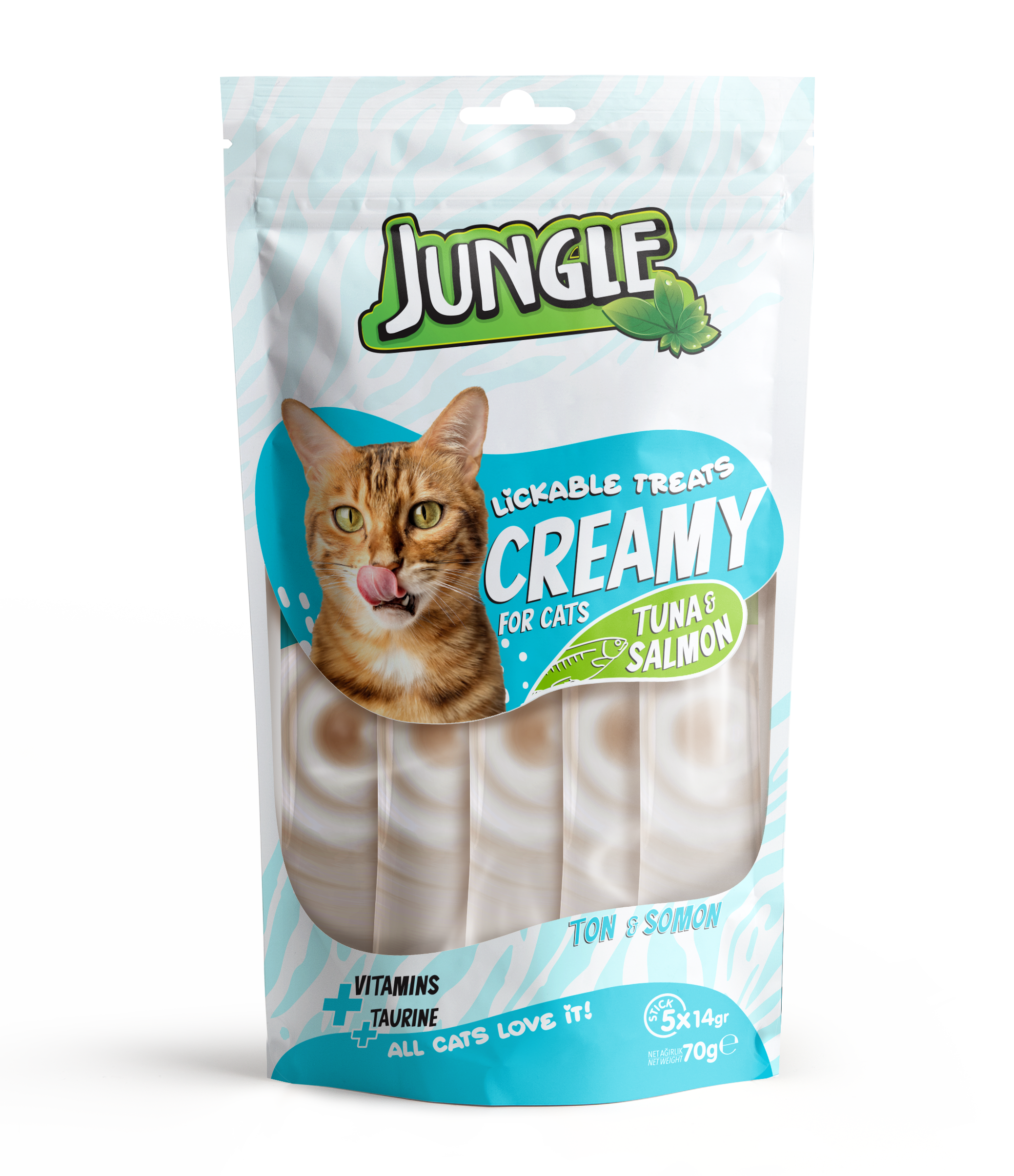 JUNGLE Кремовое лакомство для кошек (тунец и лосось) 70г (14г х 5 шт.)
